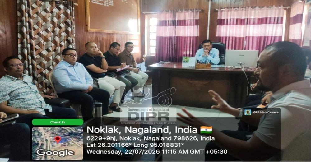 Deputy Commissioner, P Mono Khiamniungan chairs the Noklak DDMA emergency meeting on July 22. (DIPR Photo)